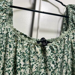 Floral Print Blouse in Green and White